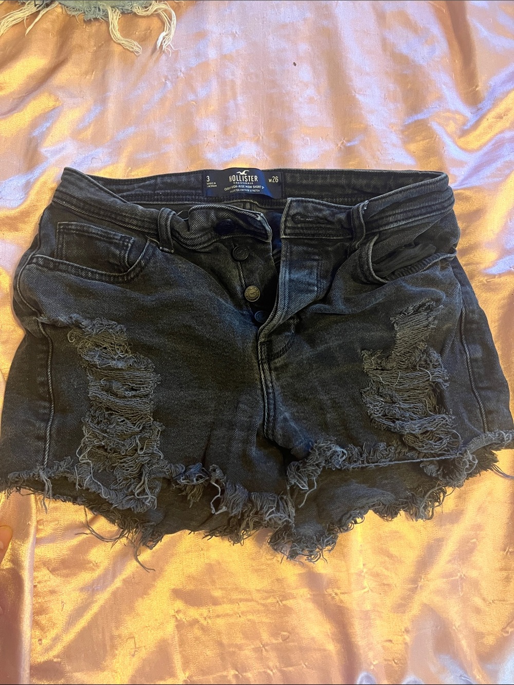 Hollister Black Ripped High-Rise Denim Shorts